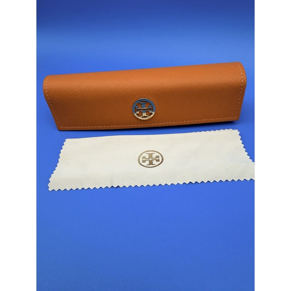 Tory Burch Orange Eyeglasses Sunglasses Case Gold Logo Cleaning Cloth